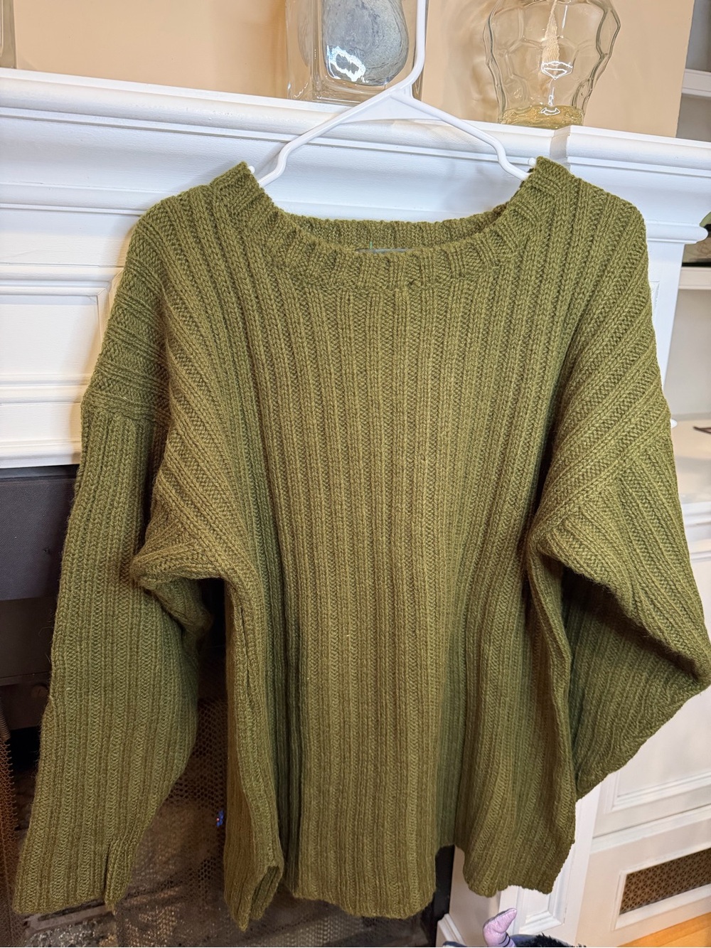 Vintage Reed Hunter 100% Shetland Wool Olive Green Ribbed Sweater Large L